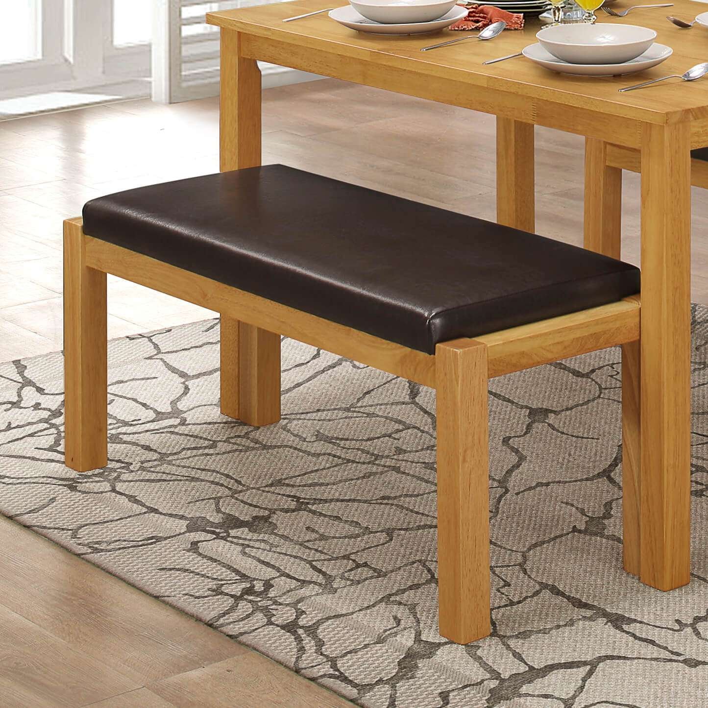 Hamra Dining Set with 2 Benches Natural Oak - Image 3